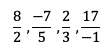 Ejemplo de algunos de los elementos del conjunto de números racionales.