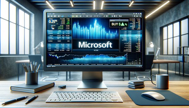Dall·e 2024 05 31 11.37.55 A Hyper Realistic Image Of A Computer Screen Displaying A Stock Trading Platform With The Process Of Buying Microsoft Shares. The Screen Shows The Mic (1)