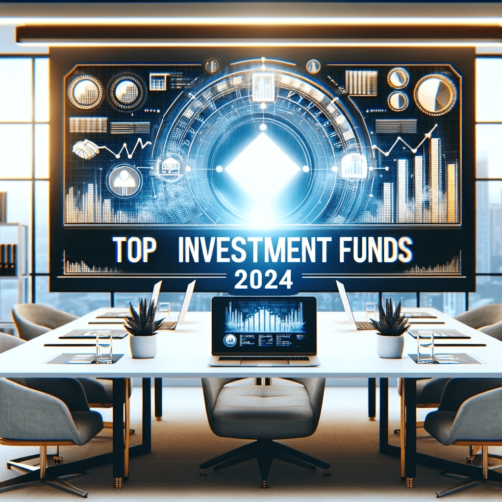 Dall·e 2024 05 31 13.07.25 A Youtube Channel Cover Image With The Title 'top Investment Funds 2024' Prominently Displayed In The Safe Area. The Background Should Be A Profession