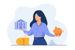 Woman Choosing Between Bank And Piggybank