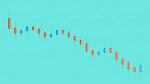 Minimal Background For Investment, Downtrend Candlestick Chart For Trading View. 3d Rendering