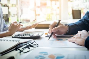 Business Man Financial Inspector And Secretary Making Report, Ca