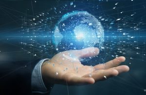 Businessman Holding A 3d Rendering Data Earth Globe