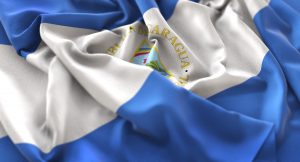 Nicaragua Flag Ruffled Beautifully Waving Macro Close Up Shot