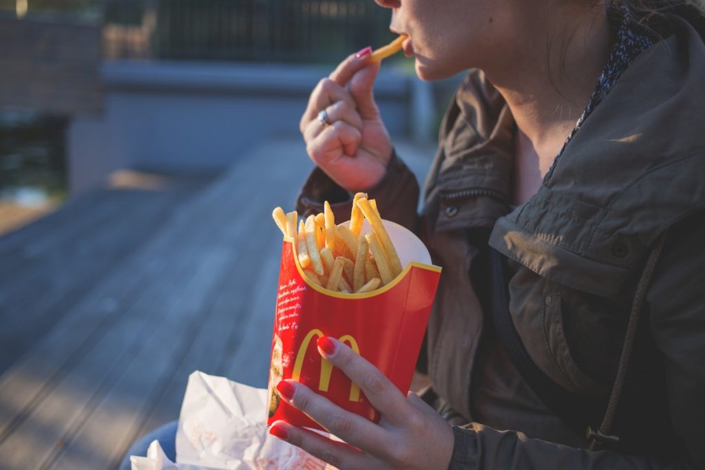 Close Up Coat Eating Fast Food Female Fingers Food French Fries 968280