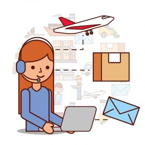 Woman Operator Logistic Headset And Box Envelope Airplane