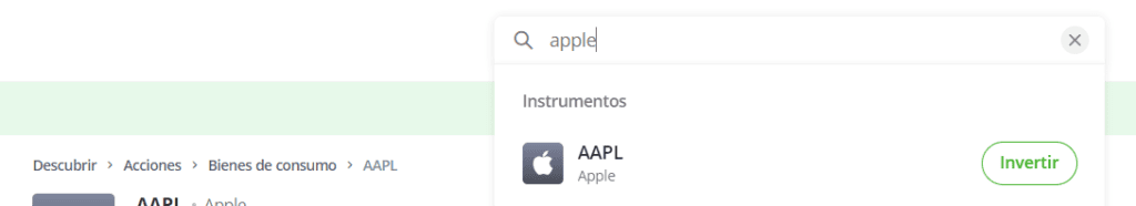 Imagen búsqueda de acciones en eToro